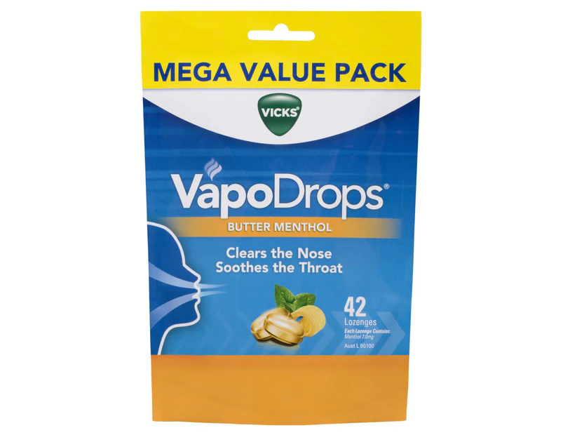 Vicks VapoDrops Butter Menthol Lozenges 42