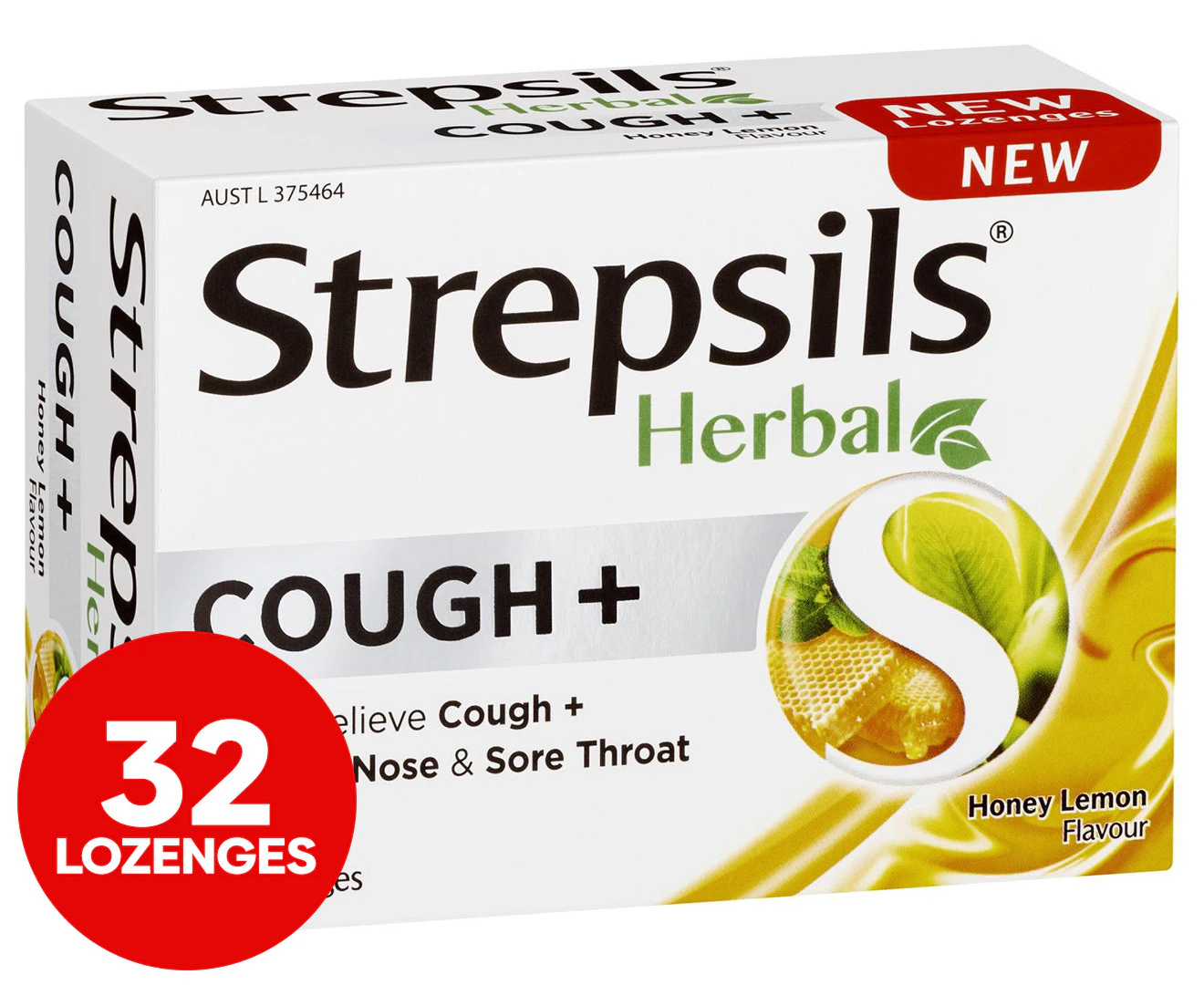 Strepsils Herbal Cough+ Lozenges Honey Lemon 32pk