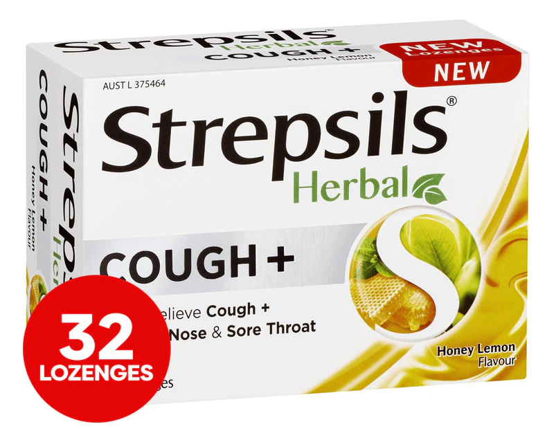 Strepsils Herbal Cough+ Lozenges Honey Lemon 32pk