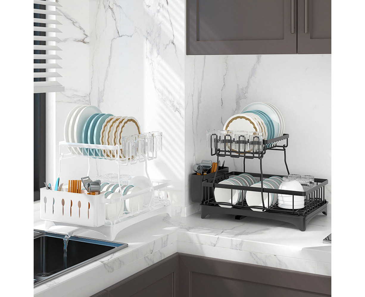 Viviendo Dish Drying Rack, Kitchen Counter Dish Drainer with Cutlery  Holder, Drip Tray and Handles