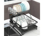 Viviendo 2 Tier Dish Drainer Drying Rack in Carbon Steel with Kitchen Counter Cup and Cutlery Holder - White