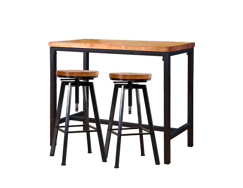 3pc Industrial Pub Table Bar Stools Wood Chair Set Home Kitchen Furniture
