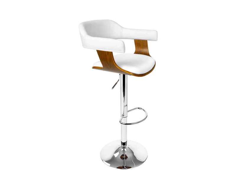 Wooden Pu Leather Bar Stool - White And Chrome