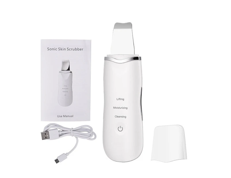 Ultrasonic Deep Face Cleaning Machine Skin Scrubber Remove Dirt Blackhead Reduce Wrinkles spots Facial Whitening Lifting - White