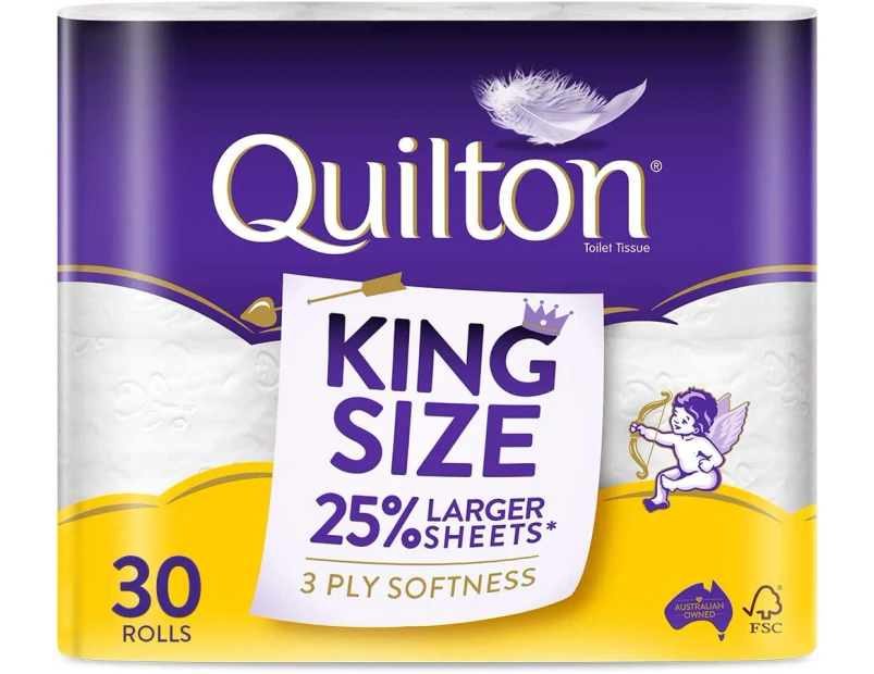 Quilton 3 Ply King Size Unscented Toilet Tissue ( 175 Sheets per Roll, 121mm x 114mm), Pack of 30 rolls