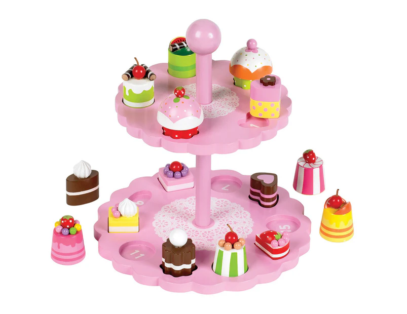 Tidlo Wooden High Tea Shape Matching Set with 15 Cakes