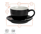 6x Black Cappuccino Cups with Matching Saucer Set Porcelain Tea Coffee Cups 250ml Set