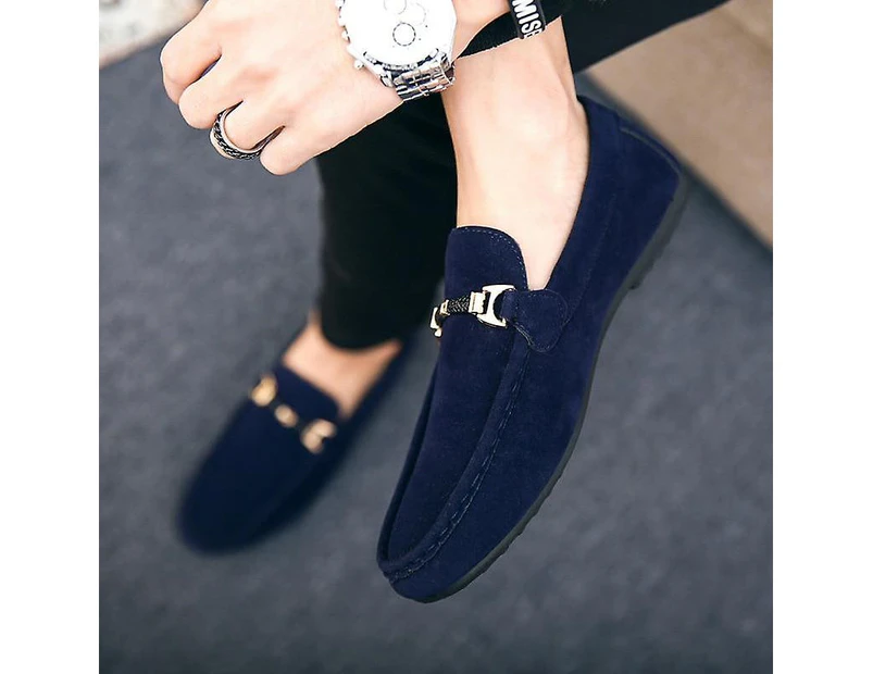 Men Slip-on Leather Casual Driving Soft Loafers Shoes Blue