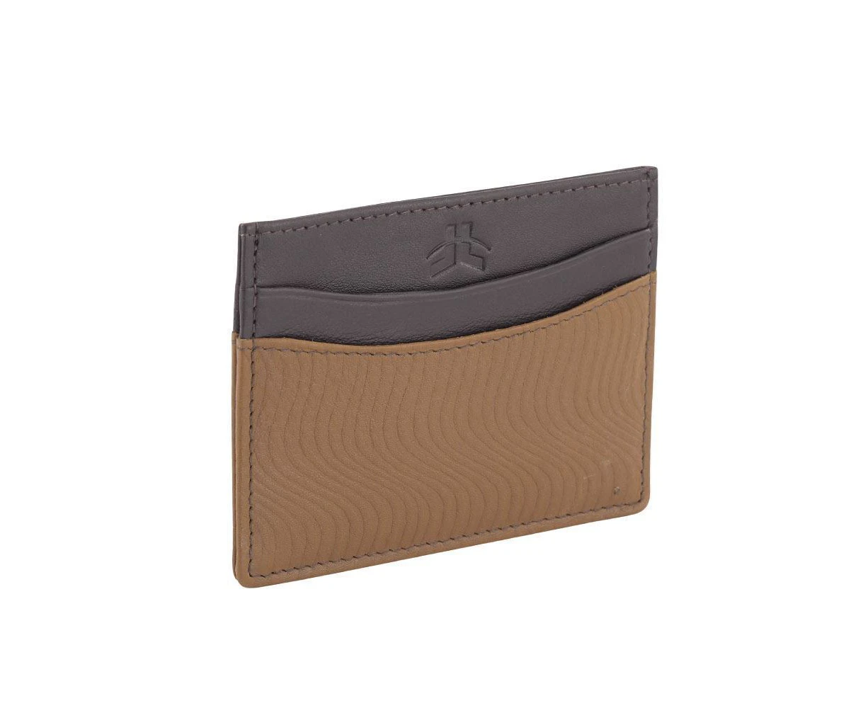 ARIA Wax RFID Genuine Premium Veg Tanned Leather Slim Credit Card Holder - Tan/Brown