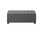 Oikiture Storage Ottoman Blanket Box Faux Linen Chest Toy Foot Stool LARGE Grey