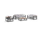 Outdoor Balmoral 3+2+1 Seater Outdoor Aluminium And Teak Lounge Setting - Outdoor Aluminium Lounges - Charcoal with Textured Grey