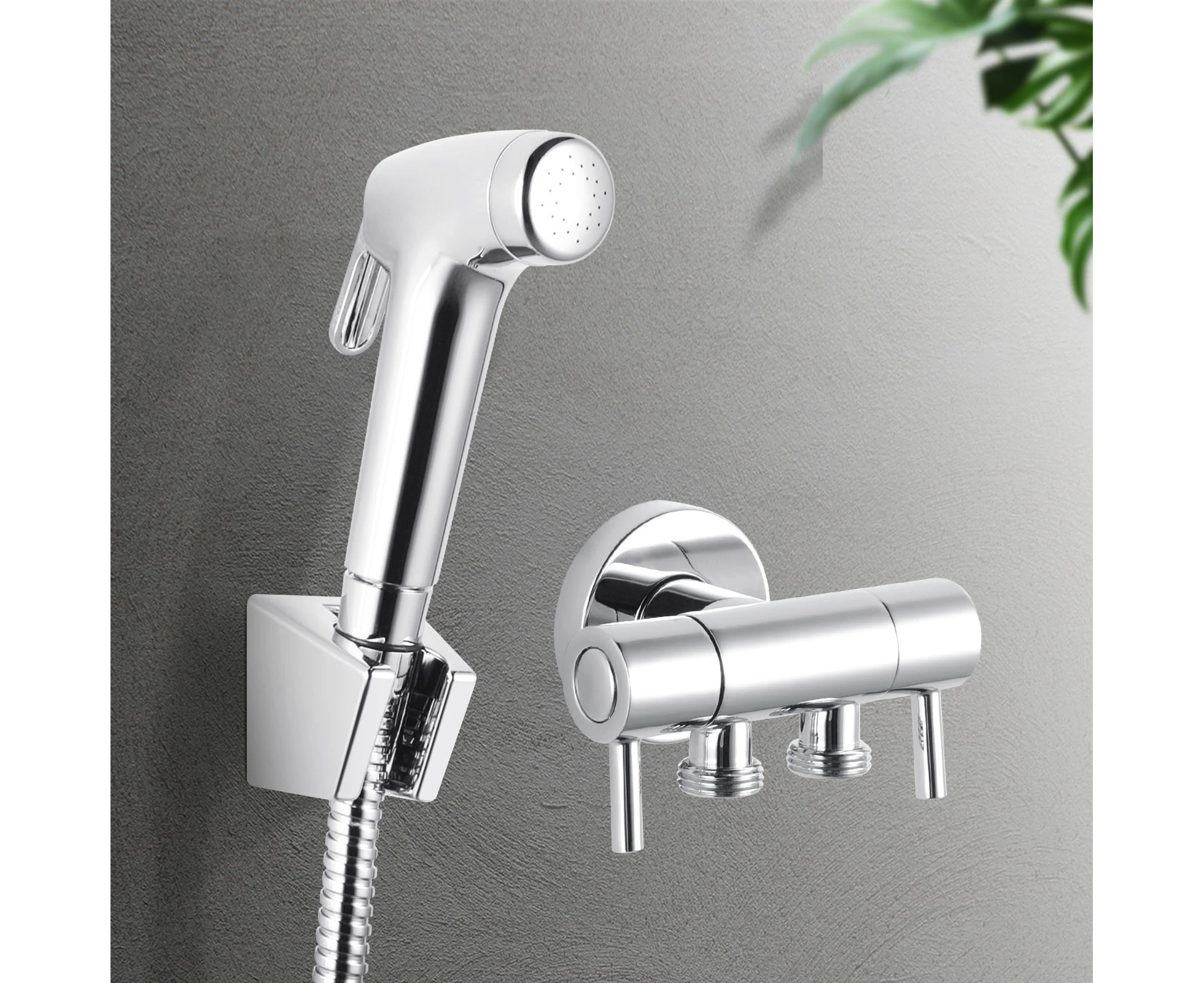 Toilet Bidet Spray Handheld Sprayer Wash Kit Brass Dual Control Cistern Cock tap diverter double outlet Chrome