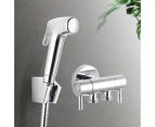Toilet Bidet Spray Handheld Sprayer Wash Kit Brass Dual Control Cistern Cock tap diverter double outlet Chrome