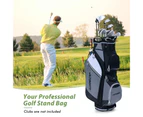 Costway 14-Way Golf Cart Stand Bag w/Cooler Bag Waterproof Valuable Pocket Rain Hood