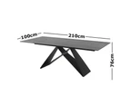 Odette Rectangular Dining Table 210cm - Black Metal Frame - Shadow Grey Ceramic