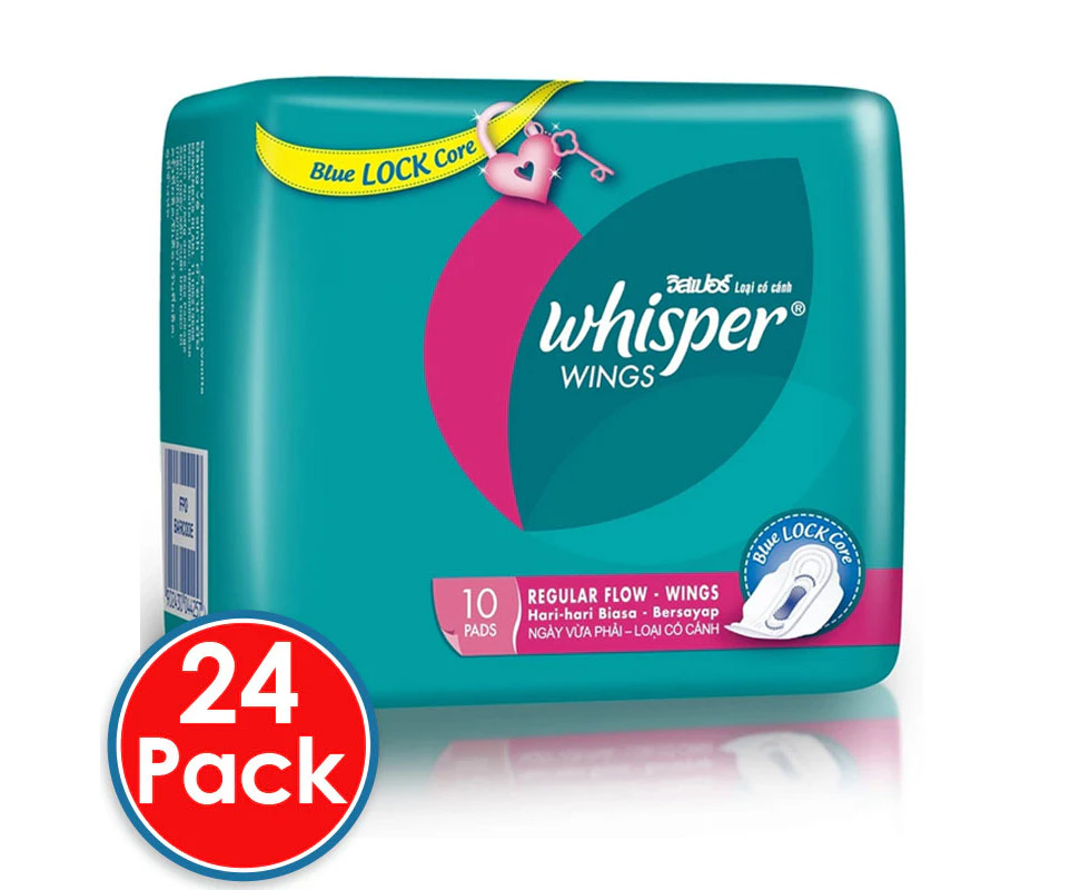 24 x Whisper Wings Regular Flow Pads Menstruation Period Sanitary Napkin 10 Pack