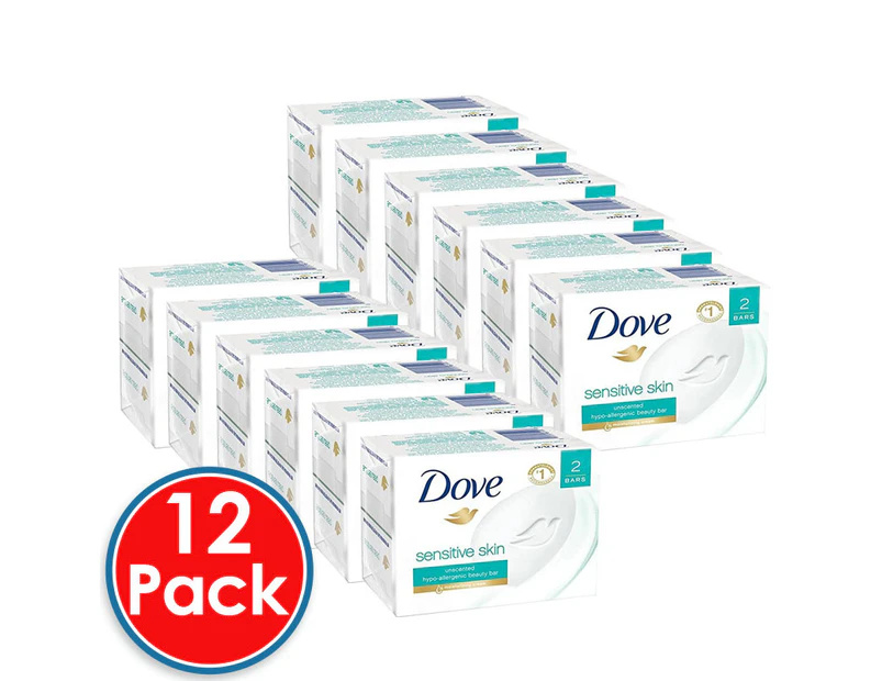 12 x Dove Pure & Sensitive Beauty Cream Bar Soap Unscented Bath Wash 100g 2 Pack
