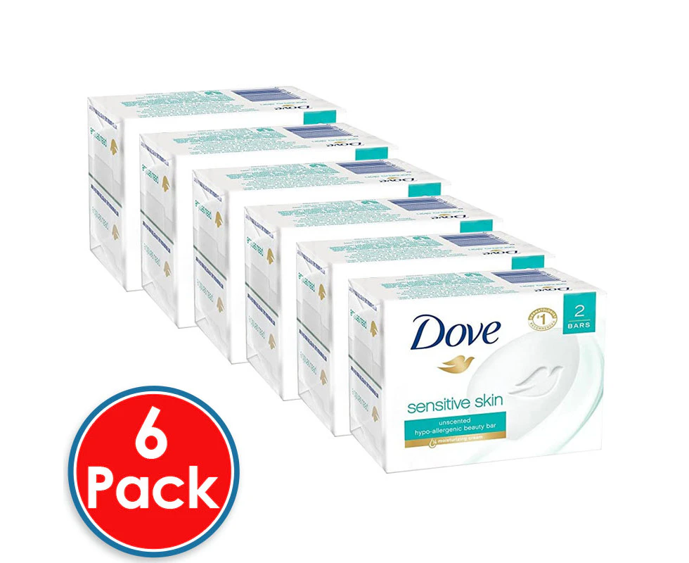 6 x Dove Pure & Sensitive Beauty Cream Bar Soap Unscented Bath Wash 100g 2 Pack