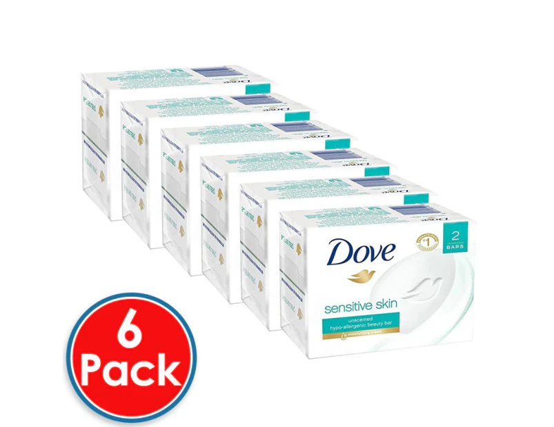 6 x Dove Pure & Sensitive Beauty Cream Bar Soap Unscented Bath Wash 100g 2 Pack
