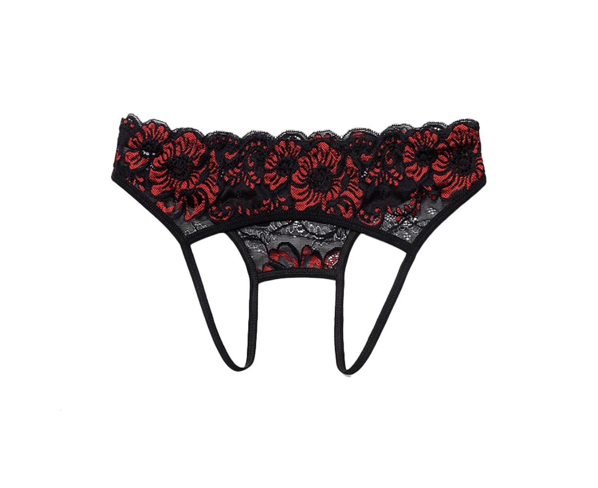 Nirvana Women Sexy Low Waist Lace G-String Underwear See-Through Crotchless Thong Panty-Black