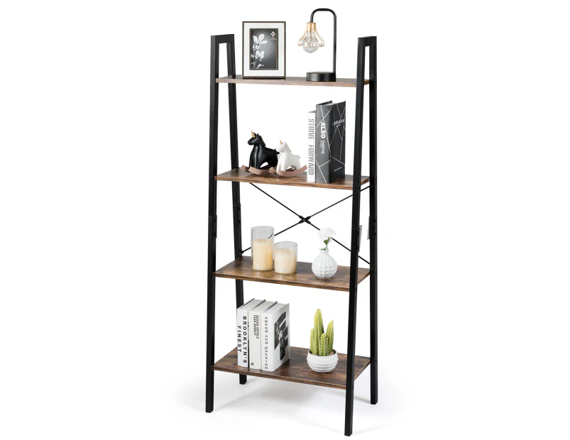 Giantex 4-Tier Ladder Bookshelf Industrial Storage Bookcase Organizer Metal Frame Storage Home Office Display Rack Plant Stand