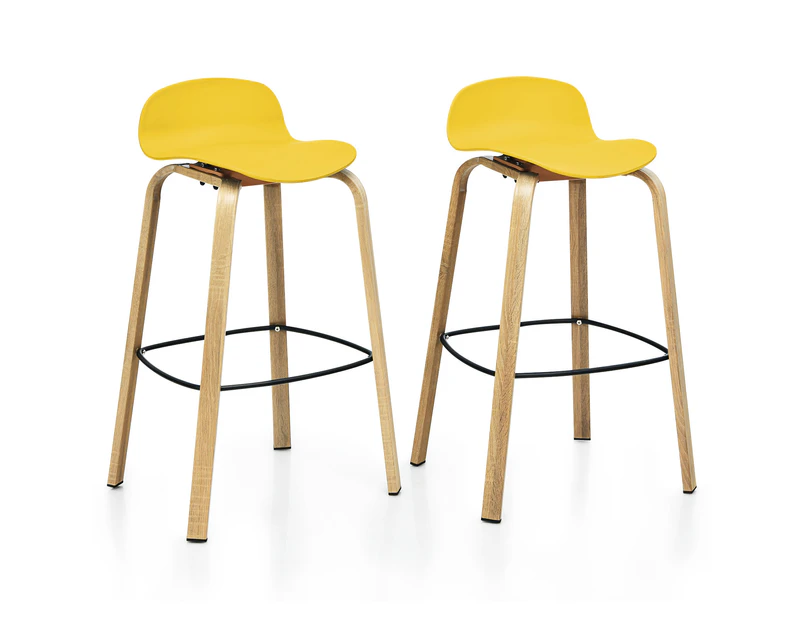 Costway 2PCs Bar Stools Modern Pub Chairs Metal Kitchen Dinning Stool w/Footrest Low Back Yellow