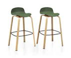 Costway 2PCs Bar Stools Modern Pub Chairs Metal Kitchen Dinning Stool w/Footrest Low Back Green