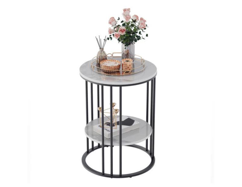 2-Layer Heavy Duty Marble Side Table - Black frame