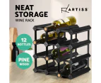 Artiss 12 Bottle Timber Wine Rack Wooden Storage Wall Racks Holders Cellar Black