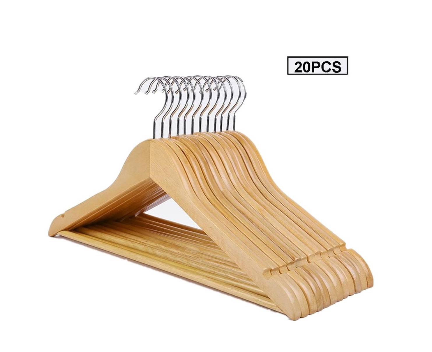 Quality Wooden Hangers - Semi Contoured Hanger Set in 20-Pack - Solid Wood Coat  Hangers with Stylish Chrome Hooks - Heavy-Duty Clothes, Jacket, Shirt,  Pants, Suit Curved Hangers (Natural, 20) 