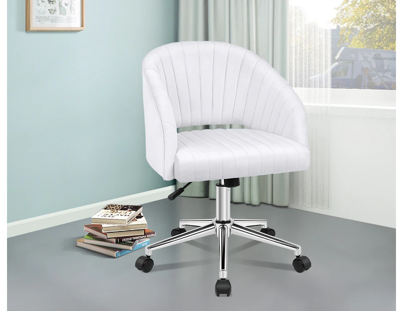 ALFORDSON Velvet Office Chair Swivel Armchair Work Study Seat Adult Kids White