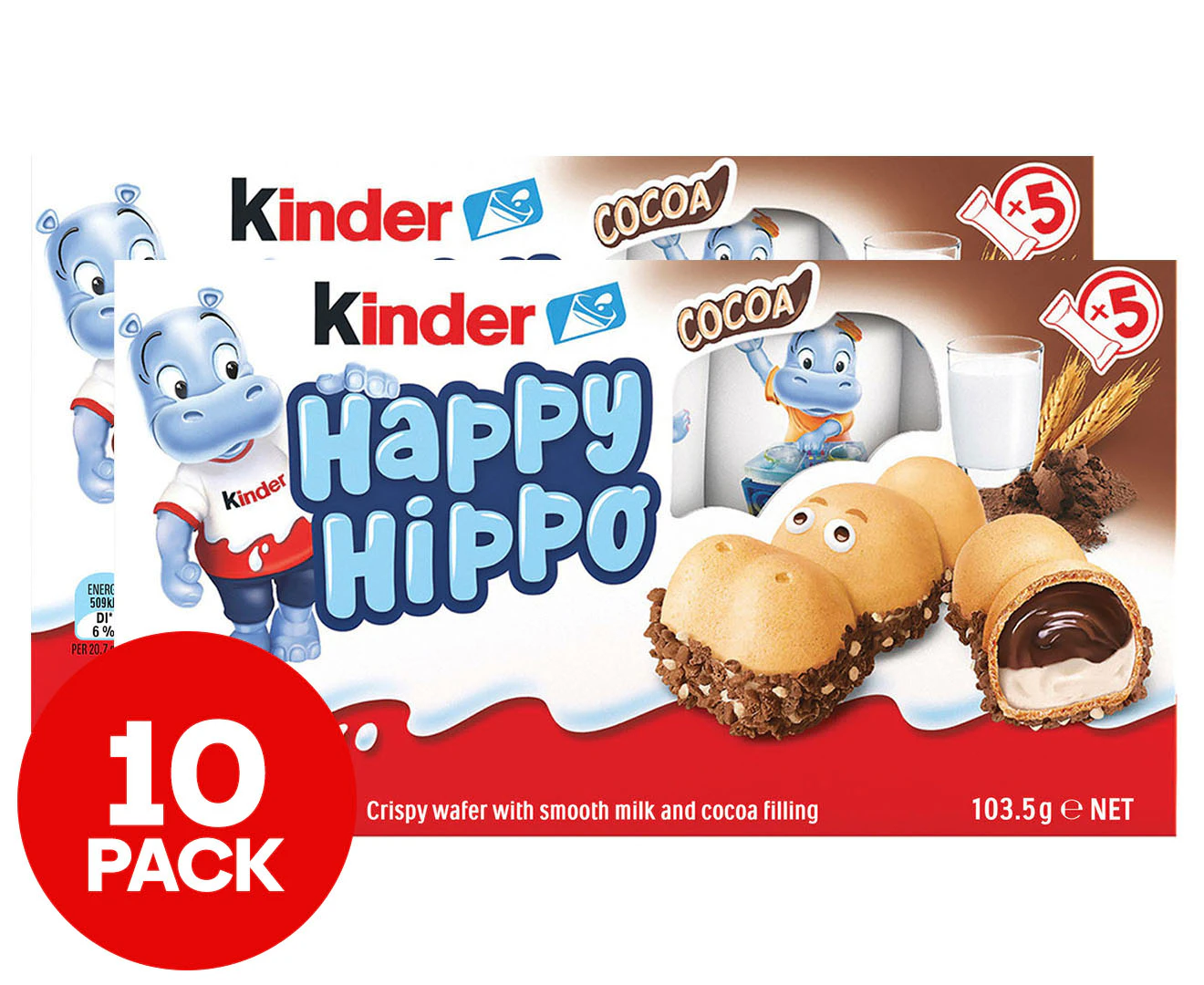 2 x 5pk Kinder Happy Hippo Biscuits Cocoa 103.5g