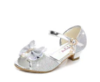 5 Colors Children Princess Sandals Kids Girls Wedding Shoes High Heels Dress Shoes Bowtie Shoes For Girls Silver