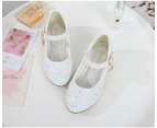 Autumn High Heels For Girls Princess Shoes Children Spring Leather Footwear Kids Party Wedding Round Toe 1-3CM Solid Color White