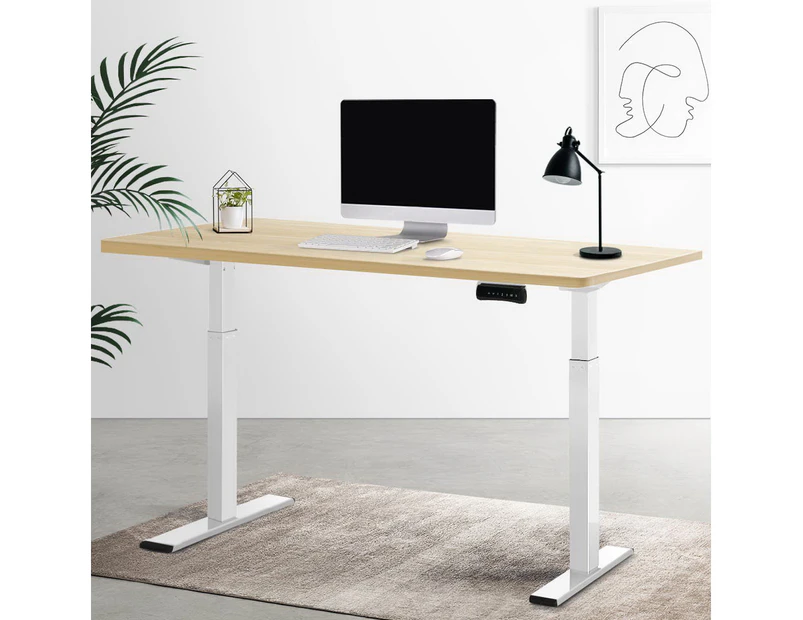 Artiss Electric Sit Stand Desk Standing Desks Dual Motorised Computer Laptop Table White Frame Oak Desk Top