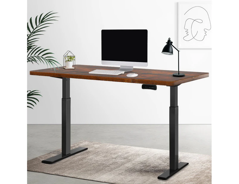 Artiss Electric Sit Stand Desk Standing Desks Dual Motorised Computer Laptop Table Black Frame Walnut Desk Top