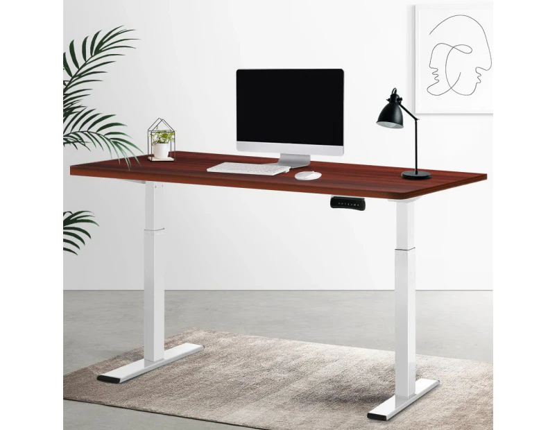 Artiss Electric Sit Stand Desk Standing Desks Dual Motorised Computer Laptop Table White Frame Walnut Desk Top