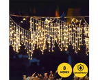 EZONEDEAL LED Solar Icicle String Lights 8 mode 10M 432 LEDs Waterproof Extendable Curtain Icicle Fairy String Christmas Lights for Garden Wedding
