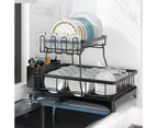 Viviendo 2 Tier Dish Drainer Drying Rack in Carbon Steel with Kitchen Counter Cup and Cutlery Holder - White