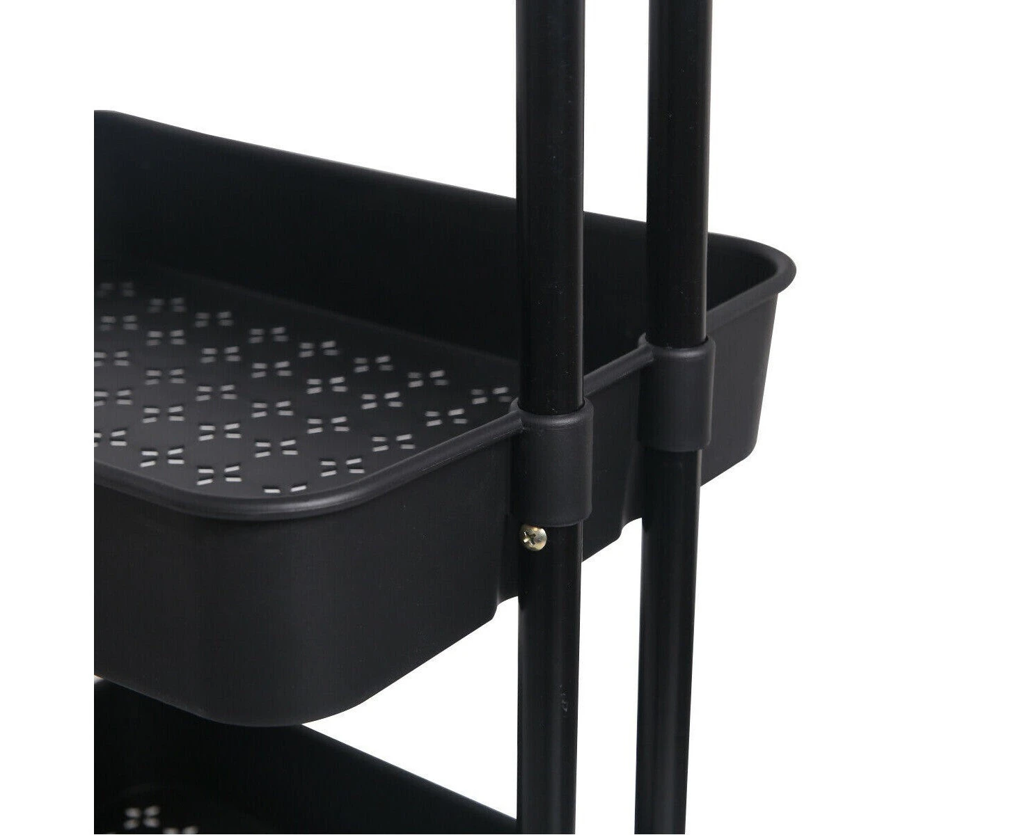 Viviendo 4 Tier Organiser Trolley in Carbon Steel & Plastic with Omnidirectional Wheels and Metal Frame - Black