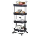 Viviendo 4 Tier Organiser Trolley in Carbon steel & Plastic with Omnidirectional Wheels and Metal Frame With Handle - Black - With Handle