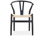 Anemone Set of 4 Wishbone Dining Chair Beech Timber Replica Hans Wenger - Black