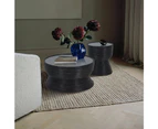 Clover Rattan Round Coffee Table 80cm with Glass Top - Distressed Black