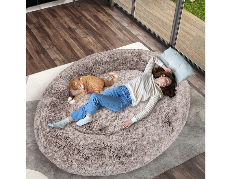 TheNapBed 1.8m Human Size Pet Bed Fluffy Calming Washing Napping Mattress Brown