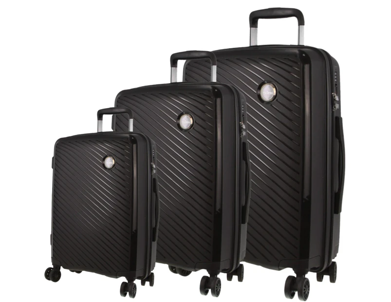 Pierre Cardin Inspired Milleni Hardshell 3-Piece Luggage Bag Set Travel Suitcase - Black
