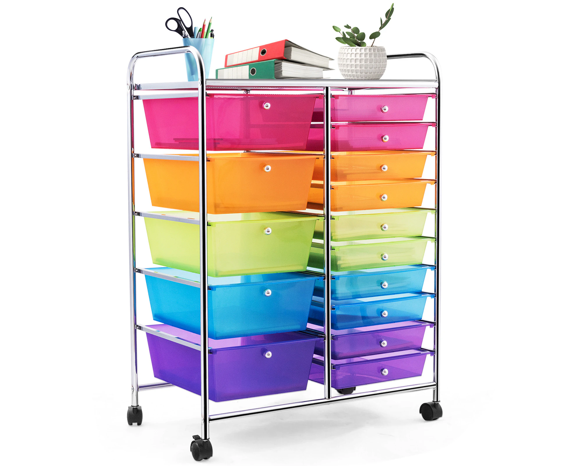 Giantex 15 Drawers Organizer Cart Rolling Storage Trolley With Wheels Home Office,Rainbow