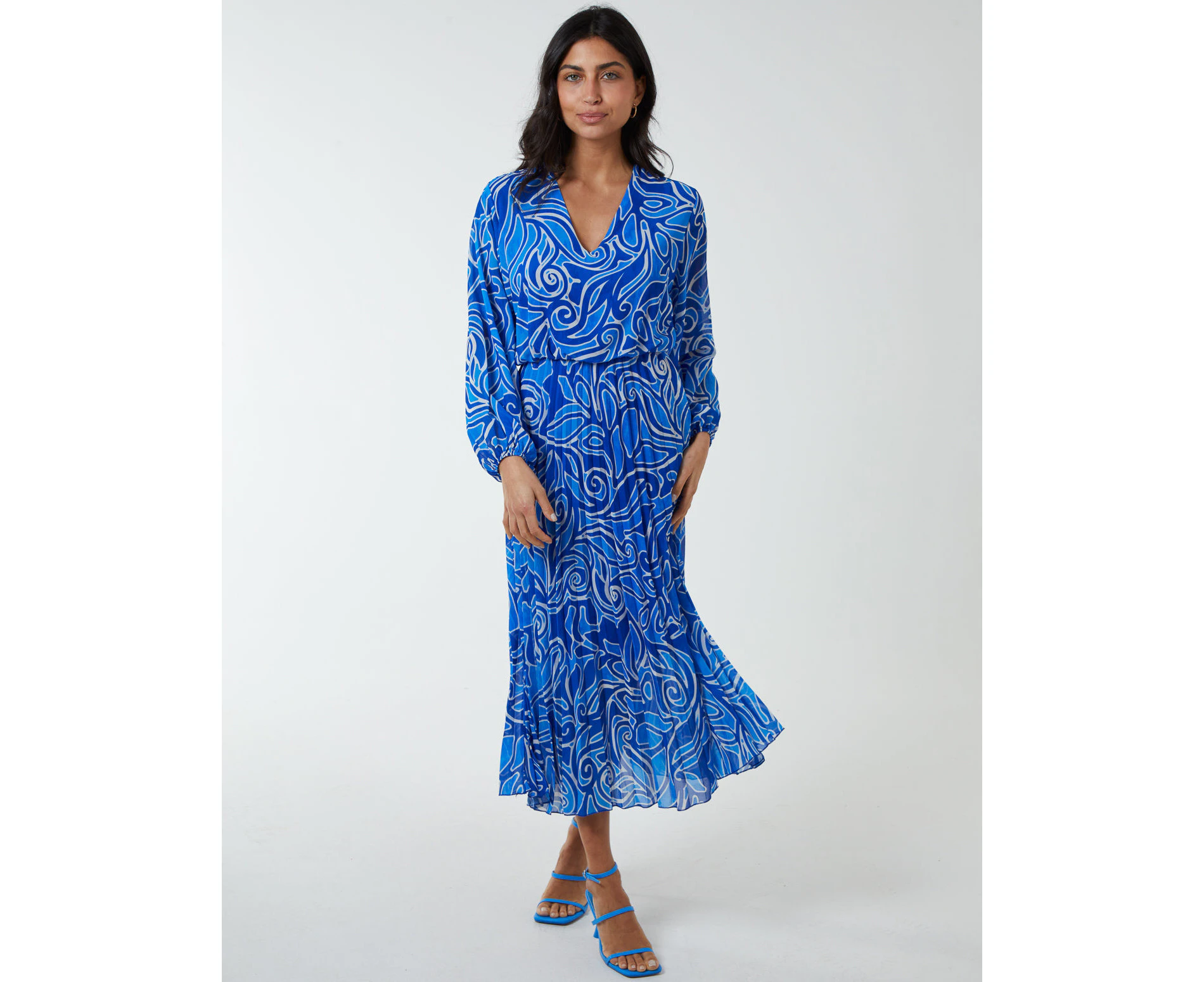 Blue Vanilla Pleated Wrap Front Dress - BLUE