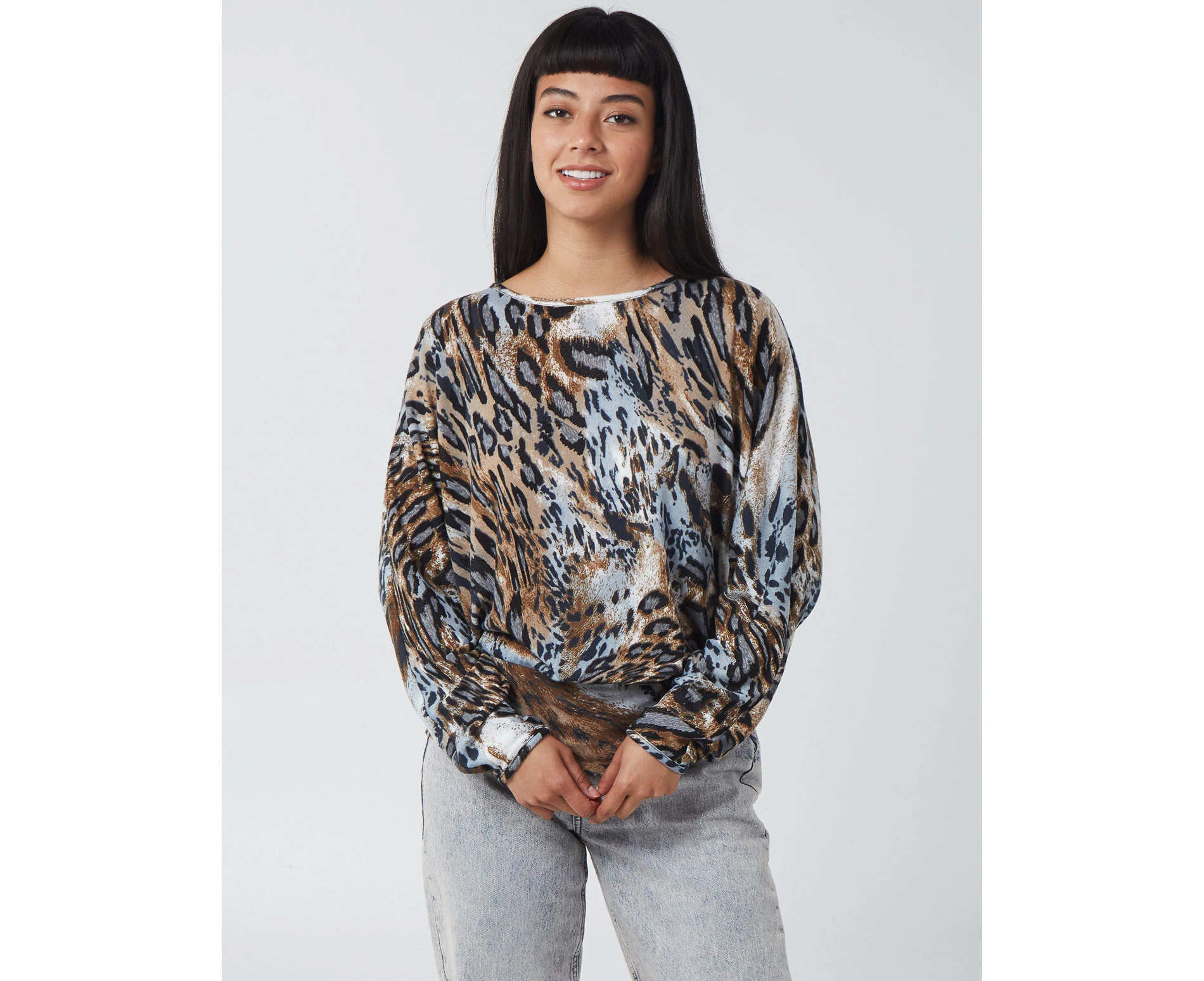 Blue Vanilla HONEY - Abstract Animal Print Batwing Top - Animal