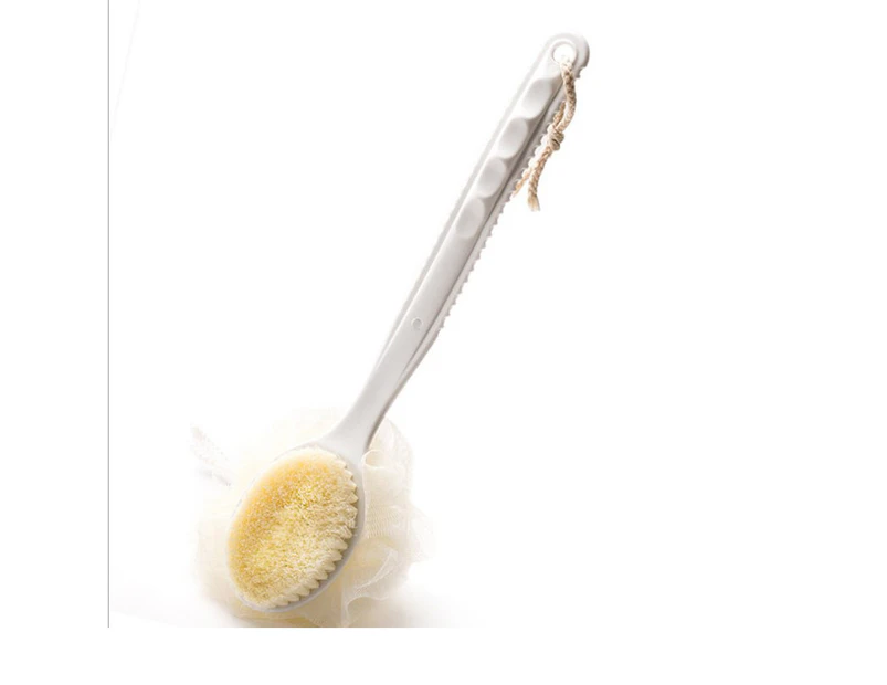 Long Handle Bath Brush Bristles Mesh Sponge Shower Cleaning Massager White
