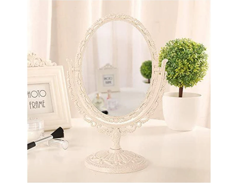 Double Sided Mirror with 360 Degree Rotation Oval Shape Makeup Mirrors Beige